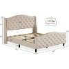 Queen Size Velvet Bed Frame with Headboard and Footboard, Tufted Wingback Headboard Upholstered Platform Bed Strong Wooden Slats Easy Assembly Beige - 2 of 4