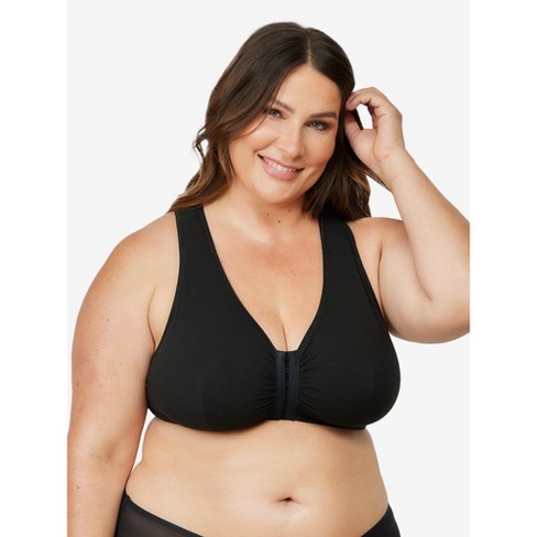 Leading Lady The Indy - Cotton Front-closure Lace Racerback Bra In Black,  Size: 44cddd : Target
