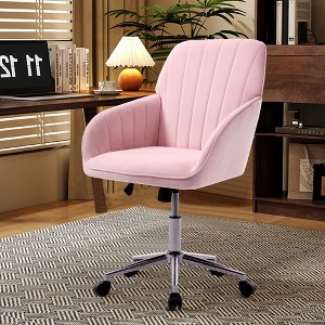 PAGED Adjustable Height Office Chair, Modern Swivel Velvet Vanity Chair with Wheels and Golden Base, Ergonomic Computer Chair for Office - 1 of 4