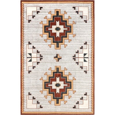 Nuloom Avya SpinClean Boho Medallion Machine Washable Area Rug, 4' x 6', Beige