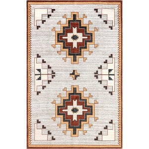 Nuloom Avya SpinClean Boho Medallion Machine Washable Area Rug, 4' x 6', Beige - 1 of 4