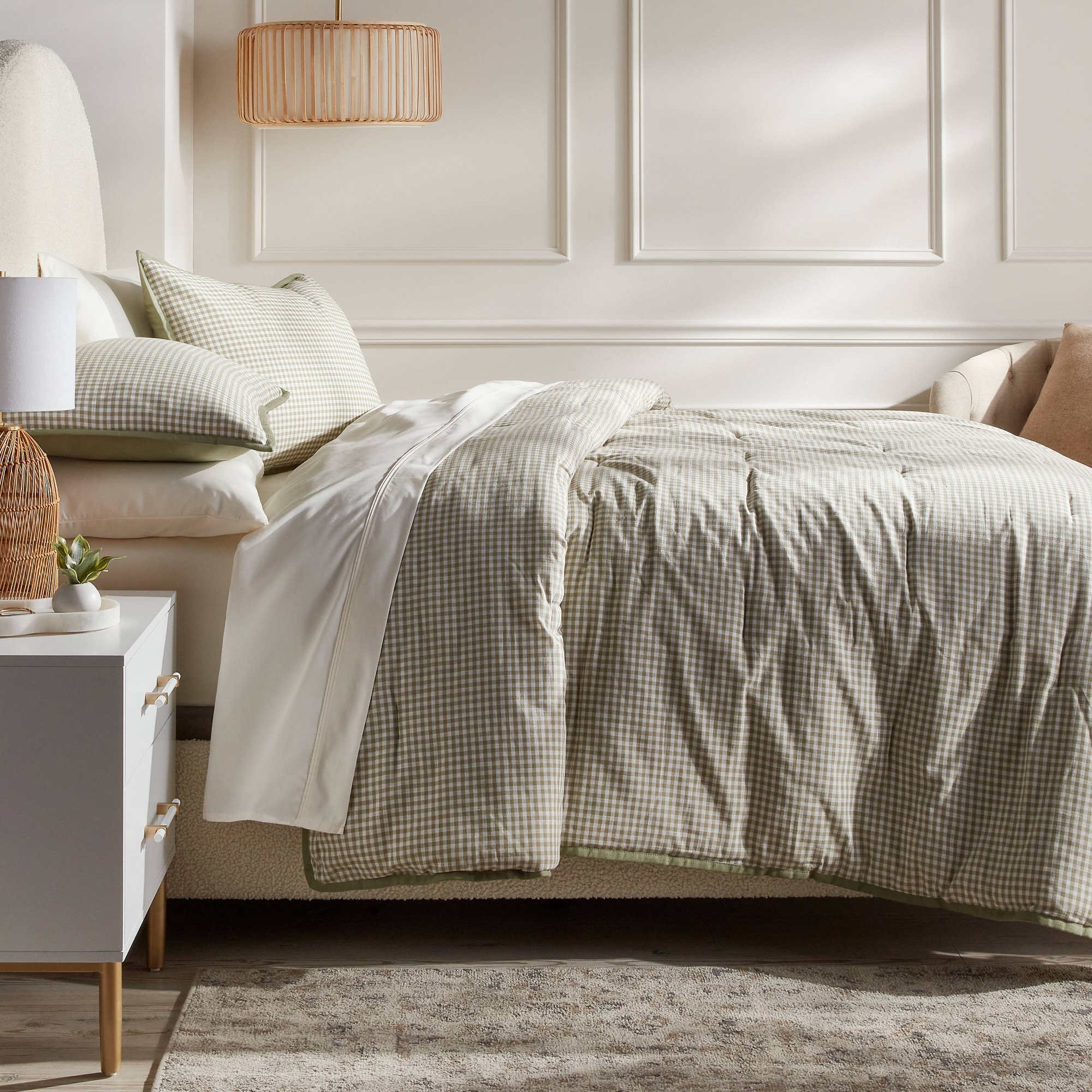 Full/Queen Mini Gingham Comforter and Sham Set Moss Green - Threshold™
