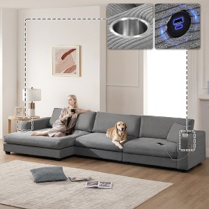 Whisen Oversized Corduroy Sectional Sofa, L-shaped Cloud Couch with USB Charging Port, Cup Holder and Chaise - 1 of 4