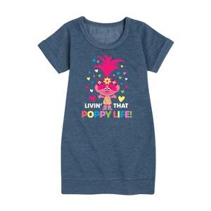 - Trolls - Livin That Poppy Life Graphic Short Sleeve Fleece Dress - 1 of 4