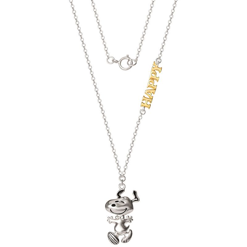 Peanuts Womens Happy Snoopy Necklace Sterling Silver with Happy Snoopy Charm - Officially Licensed, 18'', 3 of 5