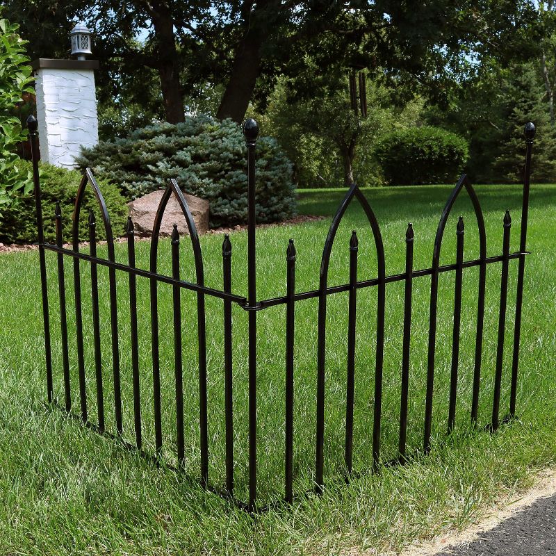 Sunnydaze Outdoor Lawn and Garden Metal Gothic Arch Style Decorative Border Fence Panel Set - 6' - Black - 2pk, 2 of 10