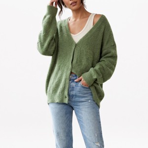 YESFASHION Womens Solid V-Neck Cardigan Sweater Long Sleeve Drop