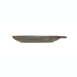 Storied Home Stoneware Plate with Handle and Brown Rim, Reactive Glaze - 1 of 4
