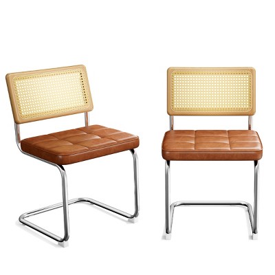 FURNIinspire Dining Chairs Set Of 2 Rattan Dining Chair, Dining Room Chairs, Mid Century Accent Chair Kitchen Chairs, Brown, 20.86"*16.92"*32.67"