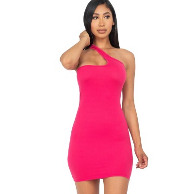 Slickblue Women's One Shoulder Bodycon Mini Dress, Stretch Jersey Fabric, Fitted Style, Multi Colors Options, Size S-L