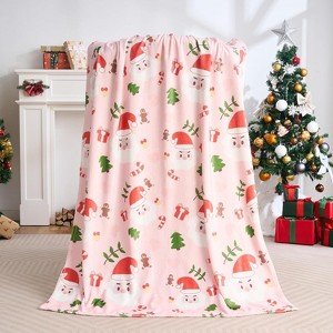 Lomsoe Pink Cute Santa Claus Flannel Blanket Soft Cozy Warm Throw Blanket Christmas Gift Blanket Throws for Couch, Bed, Living Room, Office, Travel - 1 of 4