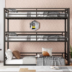 Kumasinova Metal Triple Bunk Bed, Heavy-Duty Steel Bed Frame with Full-Length Guardrails, Noise-Reducing Design for Shared Kids' Rooms/Guest Spaces - 1 of 4