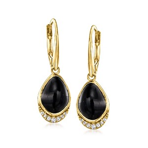 Ross-Simons Onyx and .20 ct. t.w. White Topaz Drop Earrings in 18kt Gold Over Sterling - 1 of 3
