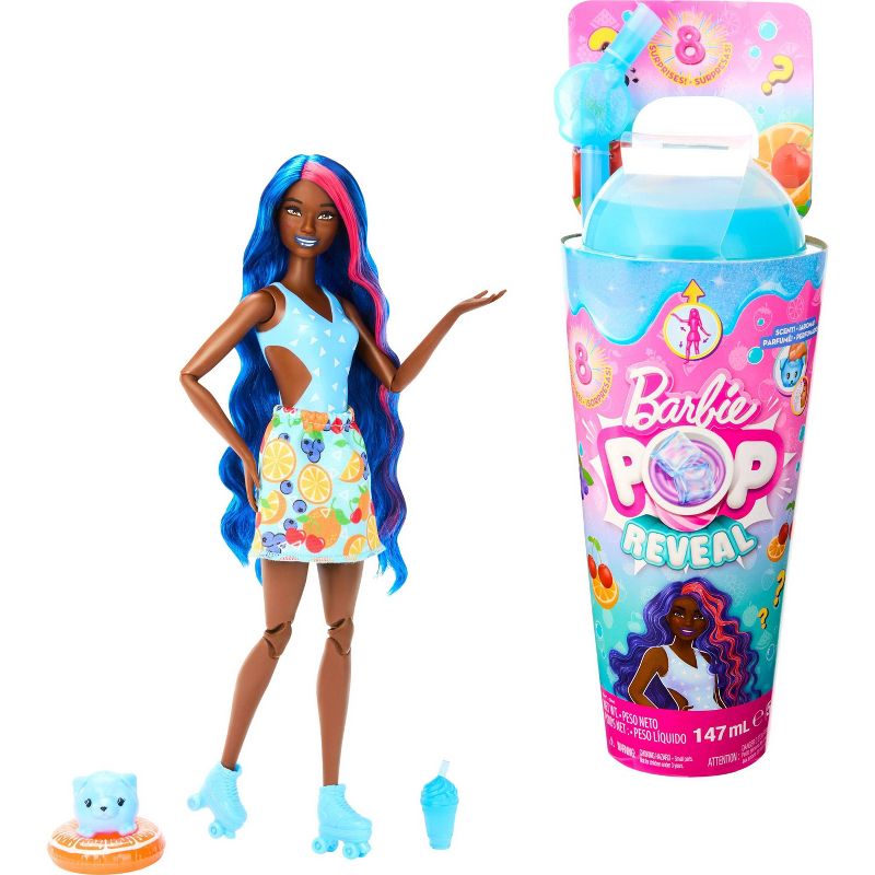 Barbie Pop Reveal Fruit Series Fruit Punch Doll, 8 Surprises Include Pet, Slime, Scent &#38; Color Change, 1 of 8