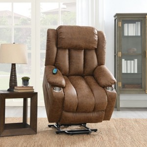 Racxily Brown Leather Aire Power Motion Recliner with Lift, Heating & Massage Function - 1 of 4