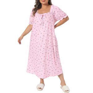Women's Plus Size Family Cute Square Neck Midi Nightgown - Agnes Orinda - 1 of 4