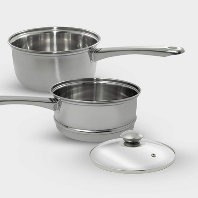Stainless Steel 2.5 Quart Double Boiler with Glass Lid