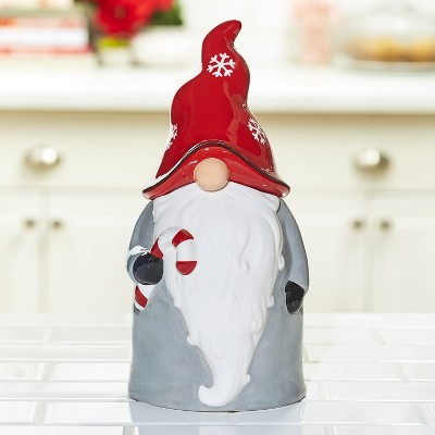 Lakeside Ceramic Christmas Gnome Cookie Jar - Holiday Kitchen Countertop Accent