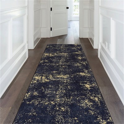 SKRAN Area Rugs, Washable Rug, Low-Pile, Non-Slip, Non-Shedding, Foldable for Living Room, Bedroom, Kitchen, Dining Room Rug, (Black/Gold)