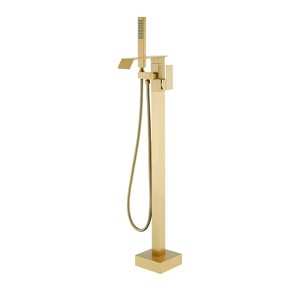 Cobbe Freestanding Floor Standing Bathtub Faucet Bathtub Fill with Swivel Spout and Handheld Shower Single Handle Shower Faucet Brushed Gold - 1 of 4