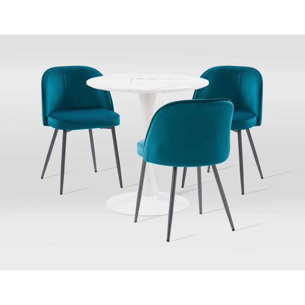 Photos - Dining Table CorLiving 4pcs Ivo Pedestal Bistro Dining Set with Teal Chairs  