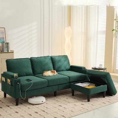 SKRAN 3-seat Sectionals with Storage Ottoman & 2 Cup Holders, L-Shaped Combo Sofa, for living room apartment bedroom and compact room