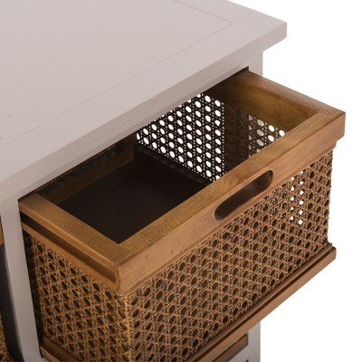 Transitional White Pine 4-Drawer Storage Cabinet with Cane Baskets