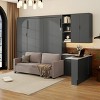 Queen Size Wall Murphy Bed with Sofa, LED/USB Ports, Storage Shelves & Drawers - ModernLuxe - 3 of 4