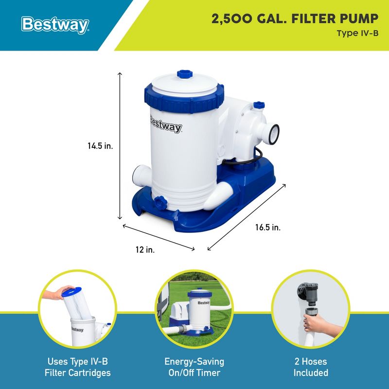 Bestway 58392E Flowclear 2500 GPH Water Filter Pump for Above-Ground Swimming Pools with Customizable Timer and Set of Adapters, 4 of 8