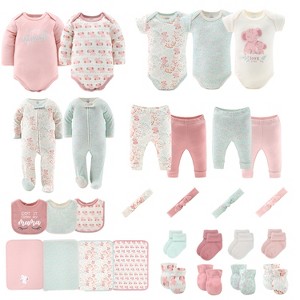 Baby Girl Layette Clothing Gift Set, 30pc - The Peanutshell® Floral Elephant, Pink Green, Newborn to 9 Months - 1 of 4