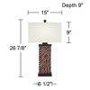 360 Lighting Modern Table Lamps Set of 2 with USB Charging Port 27" Tall Zebra Faux Wood Off-White Fabric Shade for Bedroom Bedside House - 4 of 4