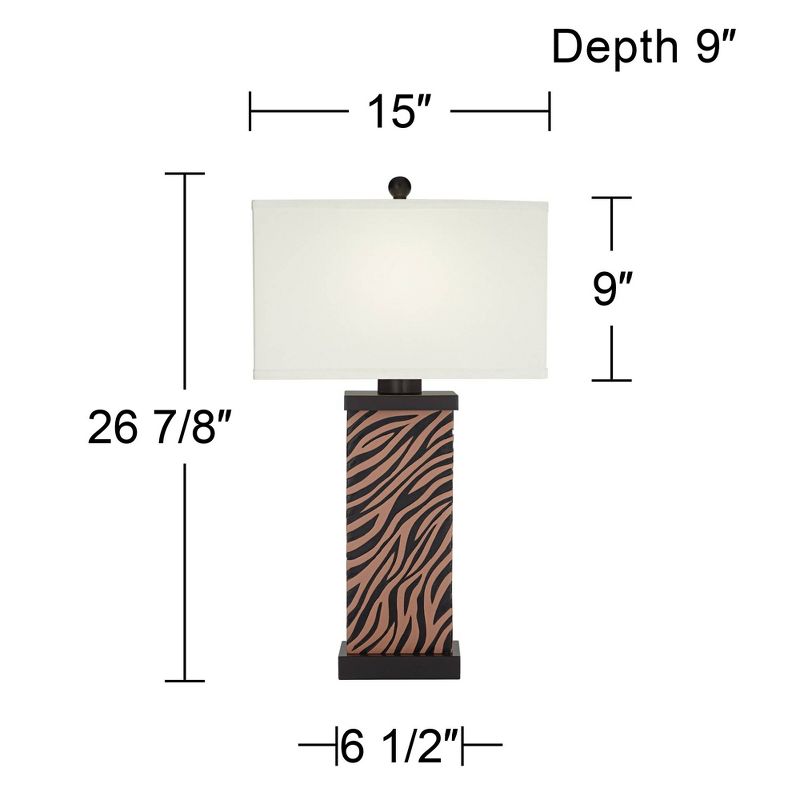 360 Lighting Modern Table Lamps Set of 2 with USB Charging Port 27" Tall Zebra Faux Wood Off-White Fabric Shade for Bedroom Bedside House, 4 of 10