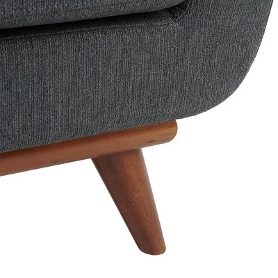 Slate Grey Tufted Linen Mid-Century Accent Chair with Wooden Legs