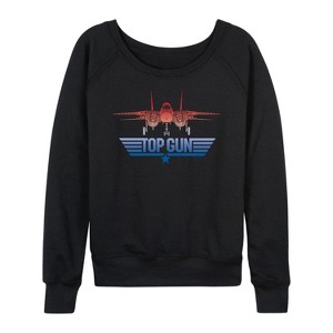 Women's - Top Gun - Top Gun Fighter Jet Logo Lightweight French Terry Wide Neck Long Sleeve Shirt - 1 of 4