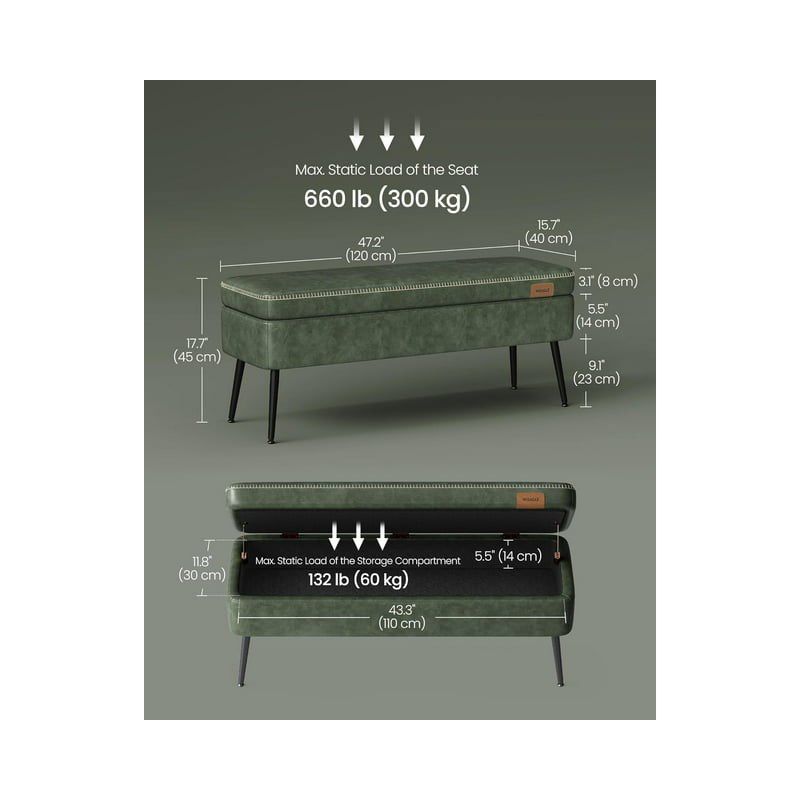 VASAGLE EKHO Collection - Storage Ottoman Bench Entryway Bedroom Bench 15 Gallons Safety Hinges Loads 660 lb, 4 of 8