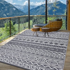 Outdoor Rug Waterproof Patio Rug Mat Geometric Rug Plastic Straw Outside Rug for RV Camping Picnic Reversible Rug - 1 of 4