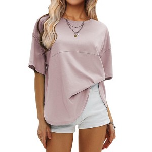 EXLURA Womens Summer Oversized T Shirts Crewneck Loose Workout Short Sleeve Blouse Tops 2025 Y2K Casual Athletic Basic Tee - 1 of 4