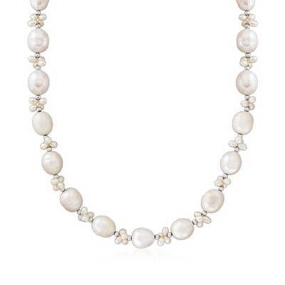 Ross-Simons 3.5-4mm and 11-12mm Cultured Pearl Cluster Necklace in Sterling Silver Size 18