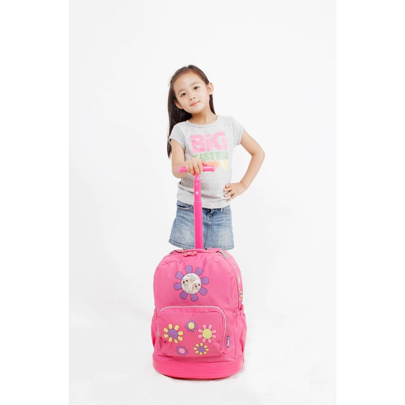 J World Daisy Rolling 16.5&#34; Backpack - Pink: Kids Ages 4-8, Floral Design, Telescoping Handle, Water-Resistant, 5 of 6