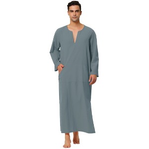 Lars Amadeus Men's Cotton V-Neck Side Split Long Night Gown with Pocket - 1 of 4