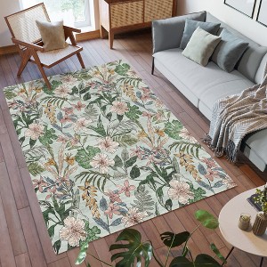 Crystal Print Thea Bold Modern Floral Indoor Livingroom Dining Bedroom Flat Pile Easy Care Area Rug - 1 of 3