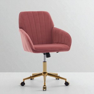 Mshliw Ergonomic Velvet Office Chair with Adjustable Height, Gold Metal Base, Dining Chair, Memory Foam Seat and Lumbar Support for Home or Office - 1 of 4