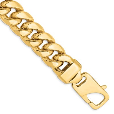 Black Bow Jewelry Men's 15mm 14k Yellow Gold Hollow Miami Cuban (Curb) Chain Bracelet