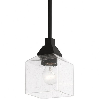 Aragon Black Mini Pendant with Clear Seeded Glass Shade