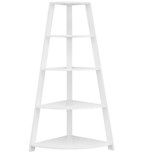 Vynxaria Contemporary Modern 4-Tier Corner Bookshelf/Etagere White Laminate, Fixed Tray Shelves, Tipping Hardware, 60"H - 1 of 4