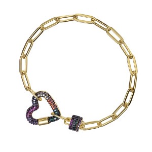 Guili 14K Gold and Black Plated Cubic Zirconia Heart Chain Bracelet - 1 of 3