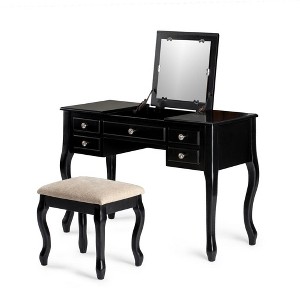 Poundex Wooden Makeup Vanity Set Desk, Mirror and Stool - 1 of 4