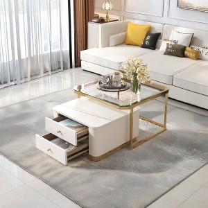 NicBex Modern Square Nesting Coffee Table Set with 2 Drawers and Glass Top for Living Room - 1 of 4