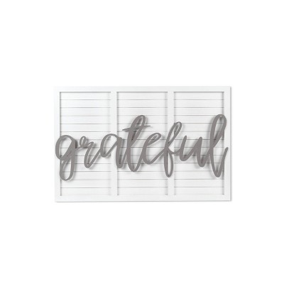 30" x 20" Grateful Shutter Art with Raised Word Wall Sign Panel White - Prinz