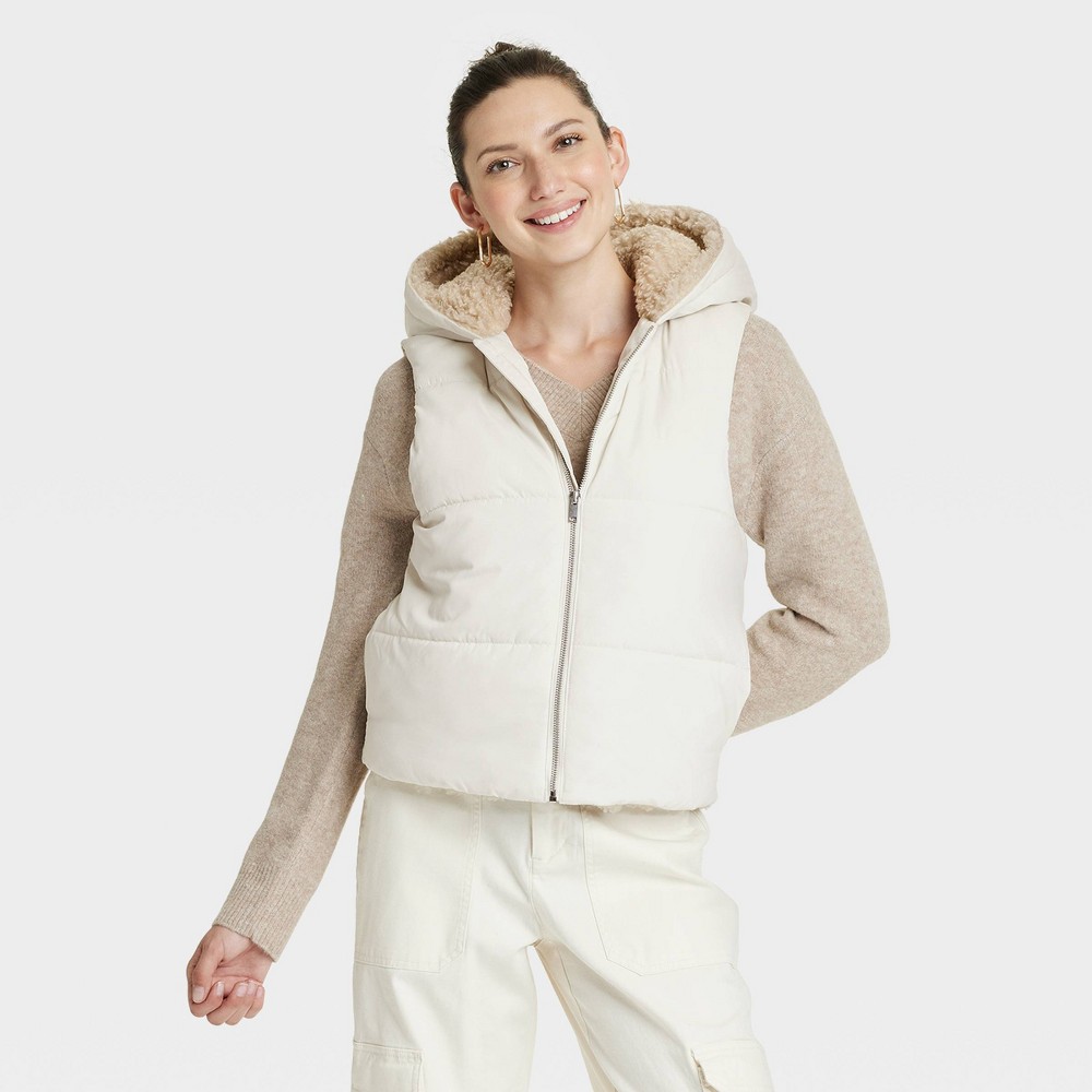 Women's Faux Fur Puffer Jacket - Universal Thread™ Cream S